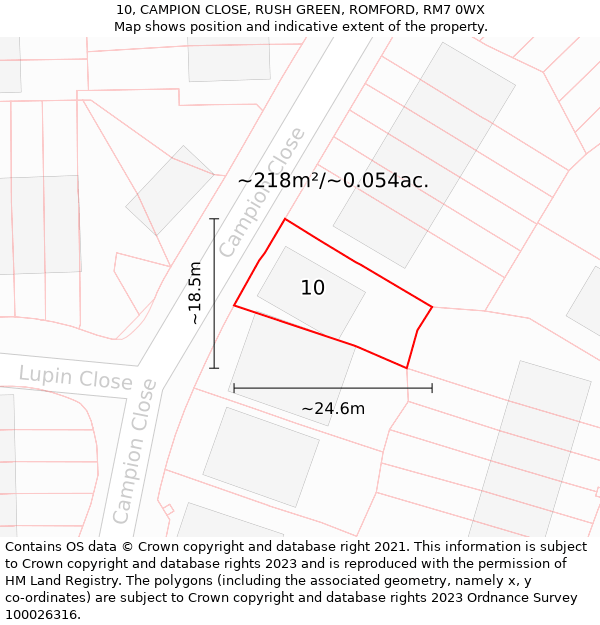 10, CAMPION CLOSE, RUSH GREEN, ROMFORD, RM7 0WX: Plot and title map