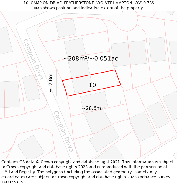 10, CAMPION DRIVE, FEATHERSTONE, WOLVERHAMPTON, WV10 7SS: Plot and title map