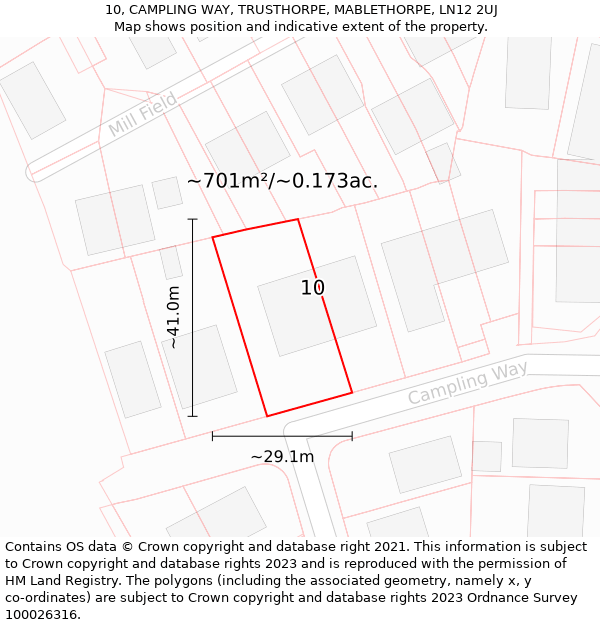 10, CAMPLING WAY, TRUSTHORPE, MABLETHORPE, LN12 2UJ: Plot and title map