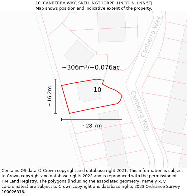 10, CANBERRA WAY, SKELLINGTHORPE, LINCOLN, LN6 5TJ: Plot and title map