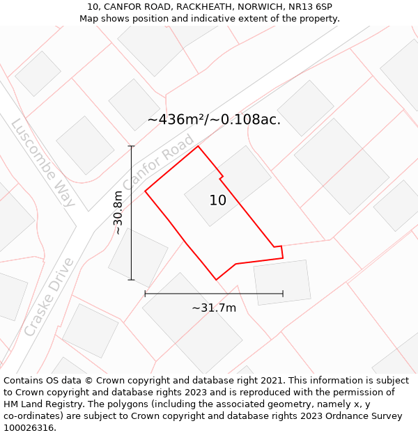 10, CANFOR ROAD, RACKHEATH, NORWICH, NR13 6SP: Plot and title map