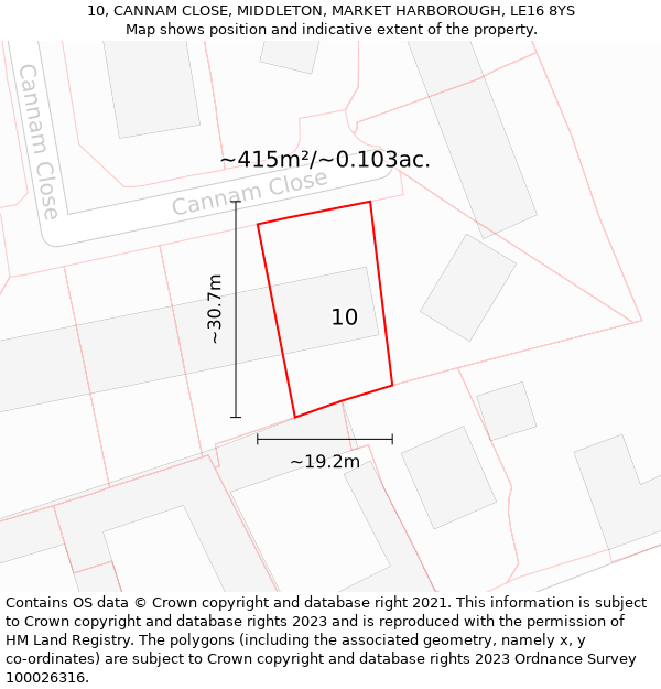 10, CANNAM CLOSE, MIDDLETON, MARKET HARBOROUGH, LE16 8YS: Plot and title map