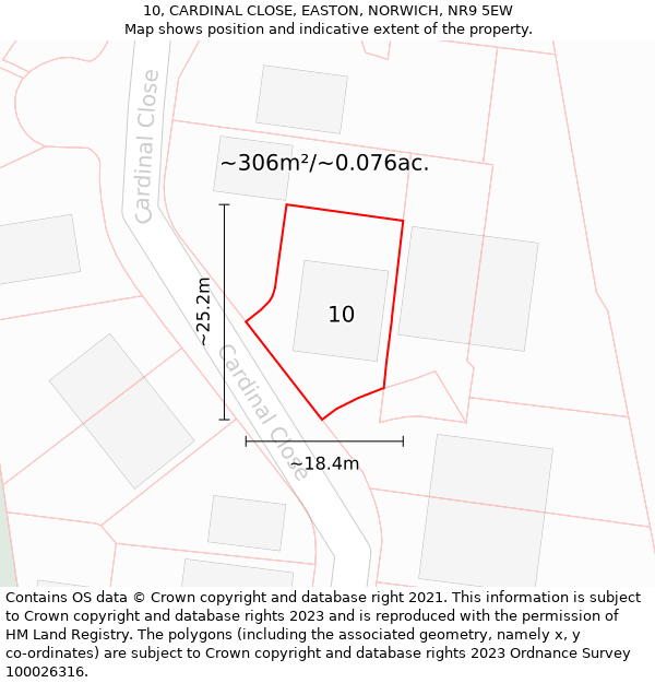 10, CARDINAL CLOSE, EASTON, NORWICH, NR9 5EW: Plot and title map