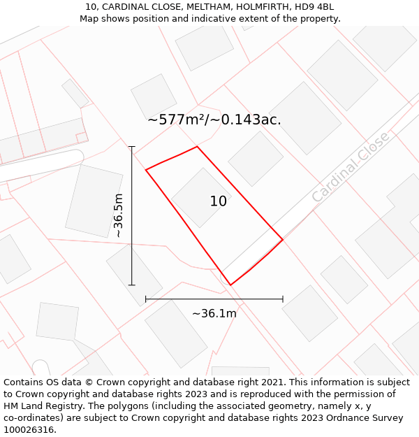 10, CARDINAL CLOSE, MELTHAM, HOLMFIRTH, HD9 4BL: Plot and title map