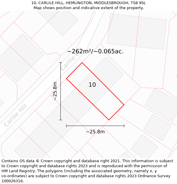 10, CARLILE HILL, HEMLINGTON, MIDDLESBROUGH, TS8 9SL: Plot and title map