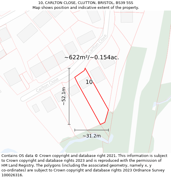 10, CARLTON CLOSE, CLUTTON, BRISTOL, BS39 5SS: Plot and title map