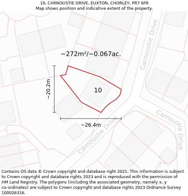 10, CARNOUSTIE DRIVE, EUXTON, CHORLEY, PR7 6FR: Plot and title map