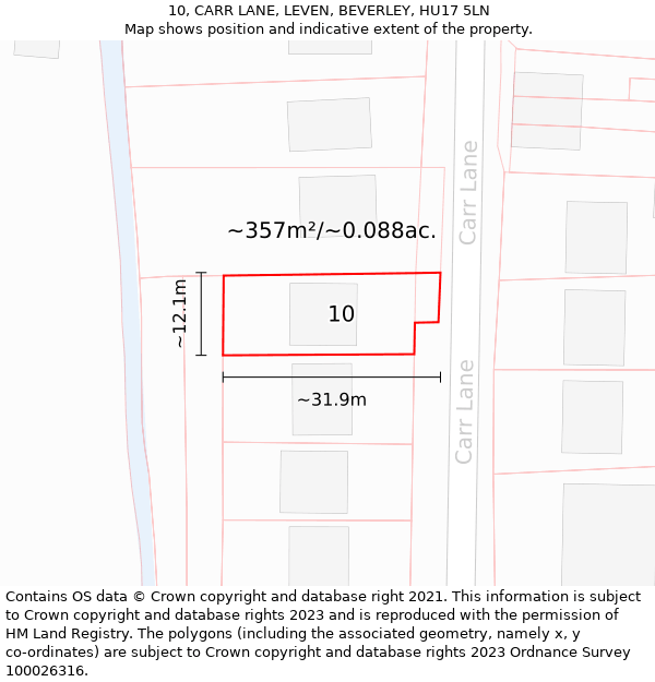 10, CARR LANE, LEVEN, BEVERLEY, HU17 5LN: Plot and title map