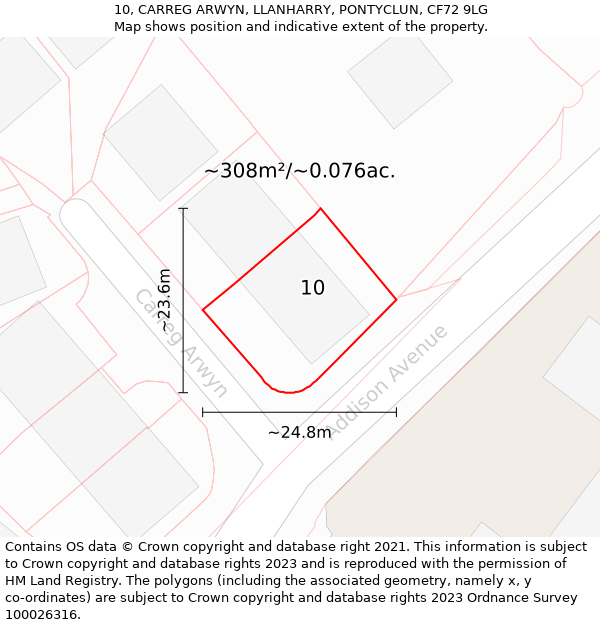 10, CARREG ARWYN, LLANHARRY, PONTYCLUN, CF72 9LG: Plot and title map