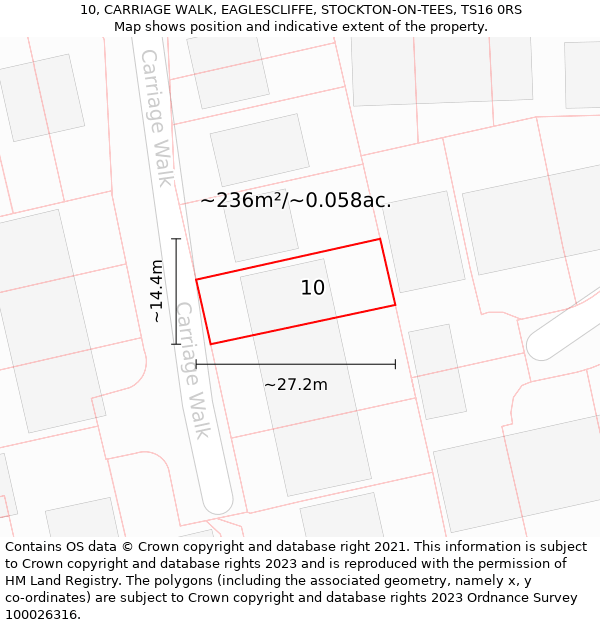 10, CARRIAGE WALK, EAGLESCLIFFE, STOCKTON-ON-TEES, TS16 0RS: Plot and title map