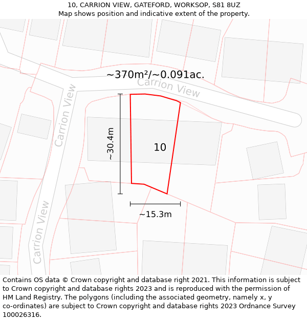 10, CARRION VIEW, GATEFORD, WORKSOP, S81 8UZ: Plot and title map