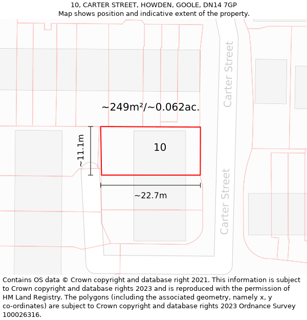 10, CARTER STREET, HOWDEN, GOOLE, DN14 7GP: Plot and title map