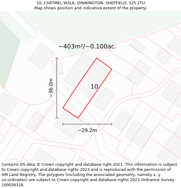 10, CARTMEL WALK, DINNINGTON, SHEFFIELD, S25 2TU: Plot and title map