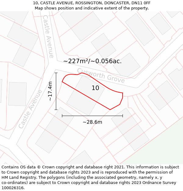 10, CASTLE AVENUE, ROSSINGTON, DONCASTER, DN11 0FF: Plot and title map