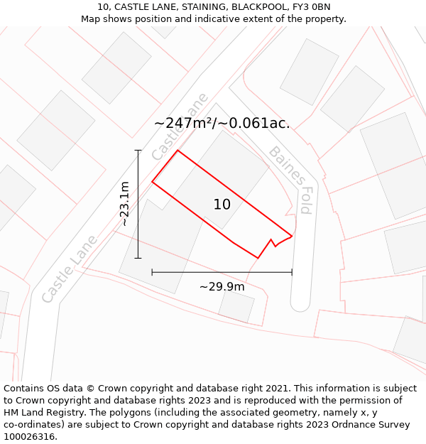 10, CASTLE LANE, STAINING, BLACKPOOL, FY3 0BN: Plot and title map