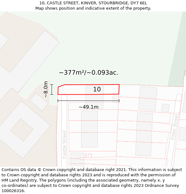 10, CASTLE STREET, KINVER, STOURBRIDGE, DY7 6EL: Plot and title map