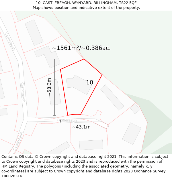 10, CASTLEREAGH, WYNYARD, BILLINGHAM, TS22 5QF: Plot and title map