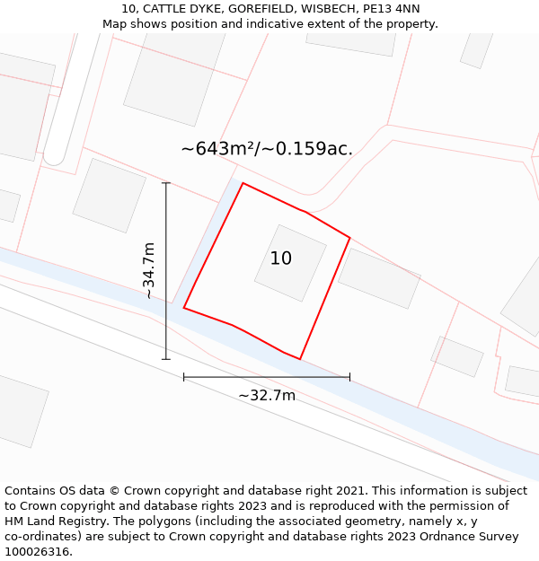 10, CATTLE DYKE, GOREFIELD, WISBECH, PE13 4NN: Plot and title map