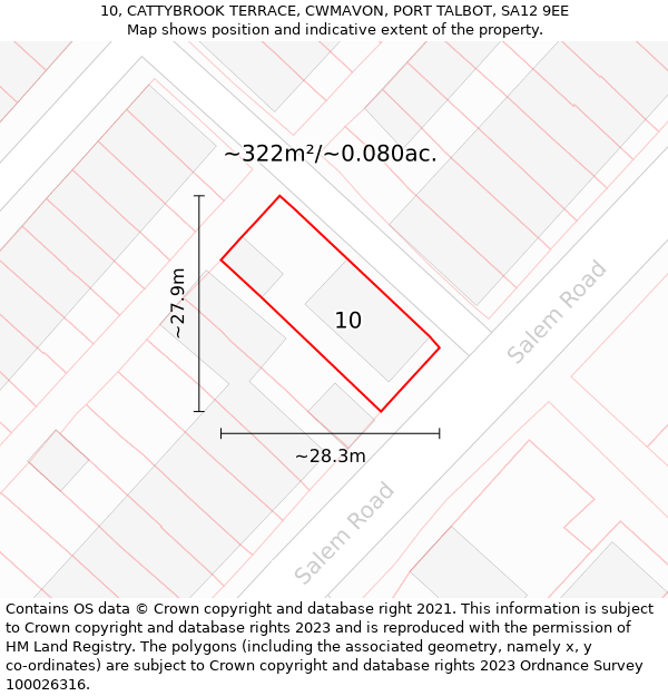 10, CATTYBROOK TERRACE, CWMAVON, PORT TALBOT, SA12 9EE: Plot and title map