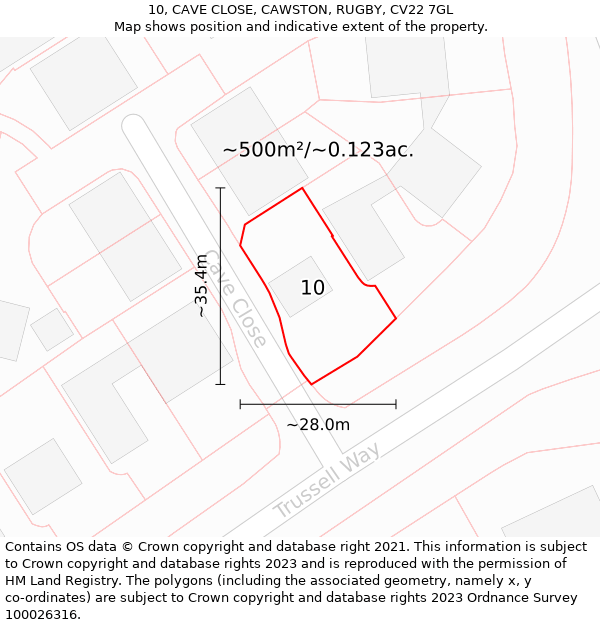 10, CAVE CLOSE, CAWSTON, RUGBY, CV22 7GL: Plot and title map