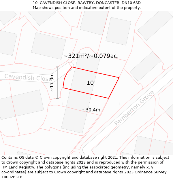 10, CAVENDISH CLOSE, BAWTRY, DONCASTER, DN10 6SD: Plot and title map