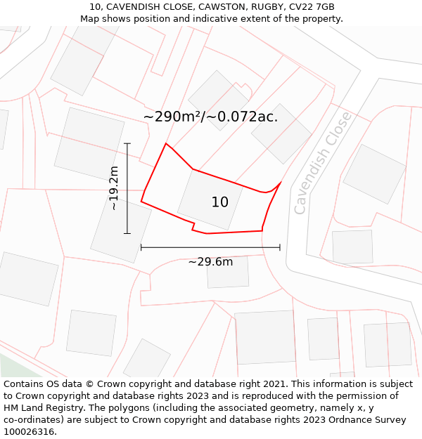 10, CAVENDISH CLOSE, CAWSTON, RUGBY, CV22 7GB: Plot and title map
