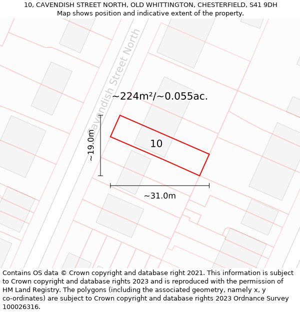 10, CAVENDISH STREET NORTH, OLD WHITTINGTON, CHESTERFIELD, S41 9DH: Plot and title map