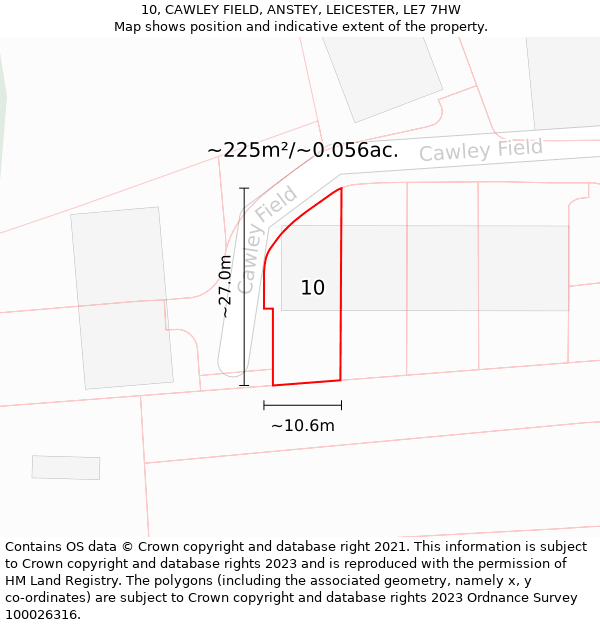 10, CAWLEY FIELD, ANSTEY, LEICESTER, LE7 7HW: Plot and title map