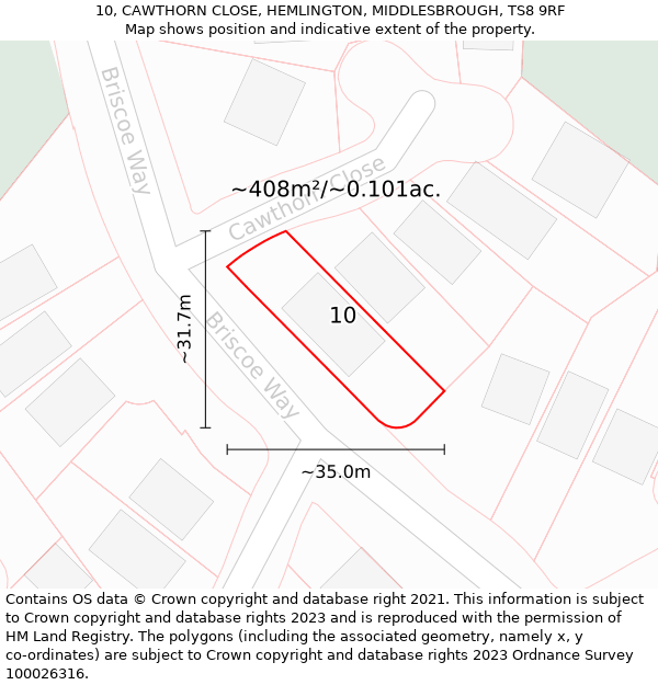 10, CAWTHORN CLOSE, HEMLINGTON, MIDDLESBROUGH, TS8 9RF: Plot and title map