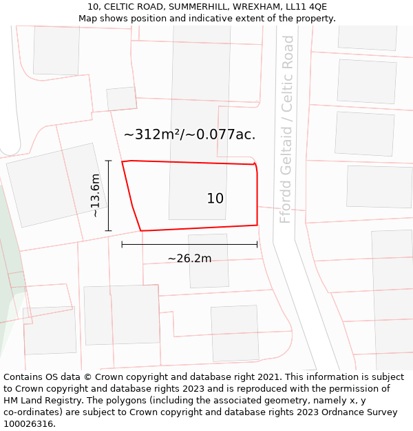 10, CELTIC ROAD, SUMMERHILL, WREXHAM, LL11 4QE: Plot and title map