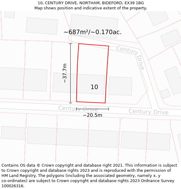 10, CENTURY DRIVE, NORTHAM, BIDEFORD, EX39 1BG: Plot and title map