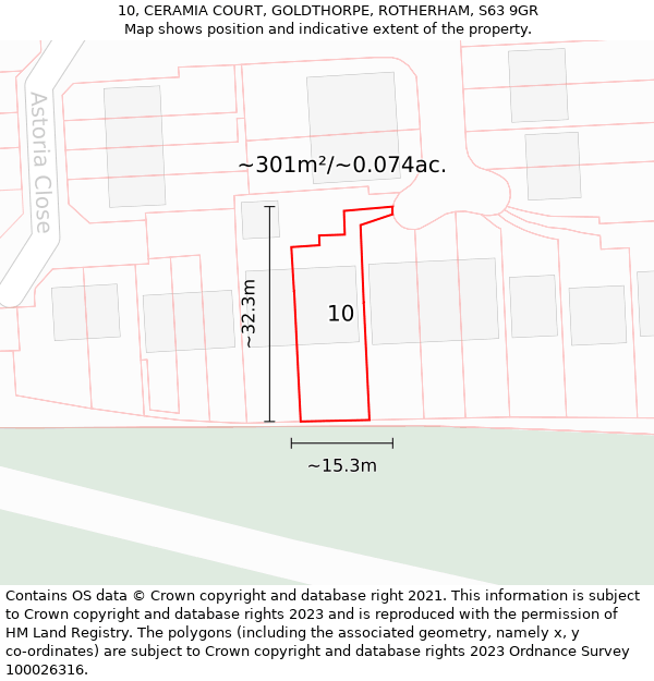 10, CERAMIA COURT, GOLDTHORPE, ROTHERHAM, S63 9GR: Plot and title map