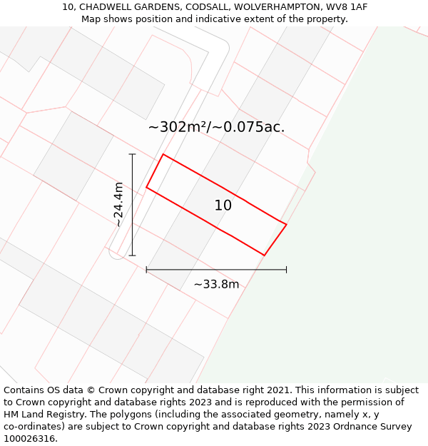 10, CHADWELL GARDENS, CODSALL, WOLVERHAMPTON, WV8 1AF: Plot and title map