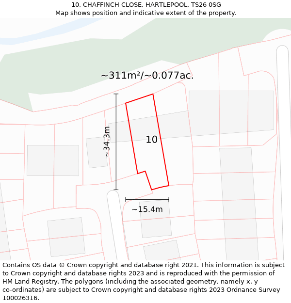 10, CHAFFINCH CLOSE, HARTLEPOOL, TS26 0SG: Plot and title map