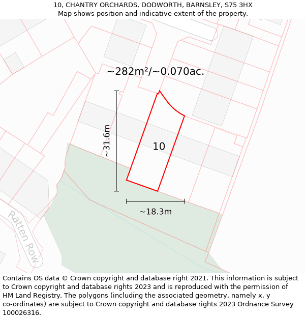 10, CHANTRY ORCHARDS, DODWORTH, BARNSLEY, S75 3HX: Plot and title map