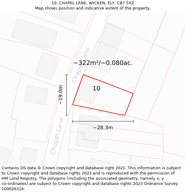 10, CHAPEL LANE, WICKEN, ELY, CB7 5XZ: Plot and title map