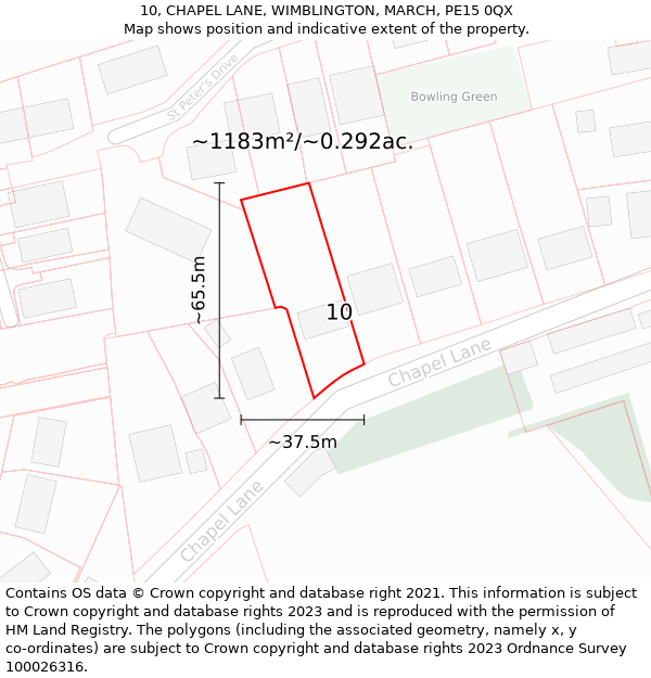 10, CHAPEL LANE, WIMBLINGTON, MARCH, PE15 0QX: Plot and title map