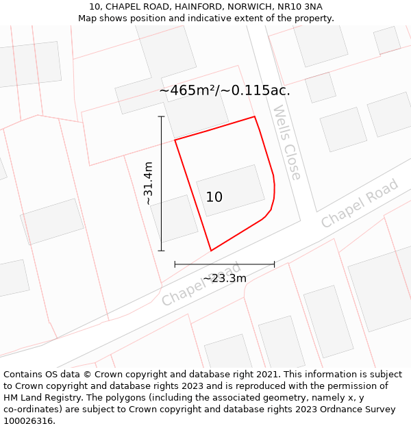 10, CHAPEL ROAD, HAINFORD, NORWICH, NR10 3NA: Plot and title map