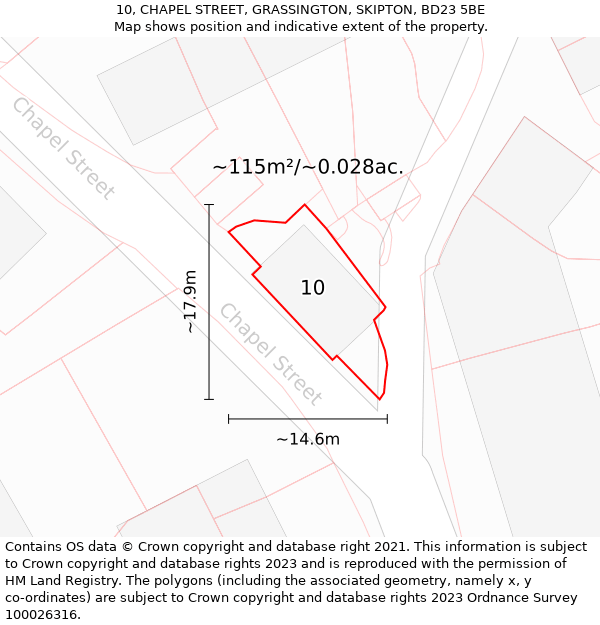 10, CHAPEL STREET, GRASSINGTON, SKIPTON, BD23 5BE: Plot and title map