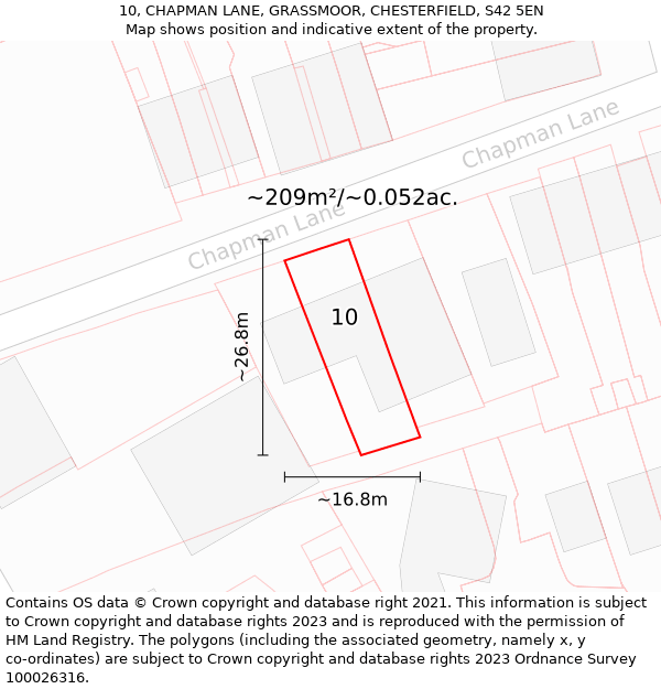 10, CHAPMAN LANE, GRASSMOOR, CHESTERFIELD, S42 5EN: Plot and title map