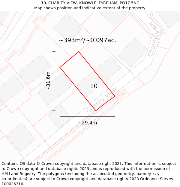 10, CHARITY VIEW, KNOWLE, FAREHAM, PO17 5NG: Plot and title map