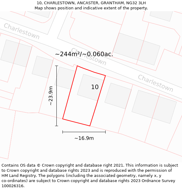 10, CHARLESTOWN, ANCASTER, GRANTHAM, NG32 3LH: Plot and title map