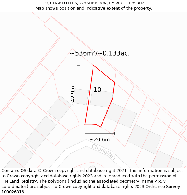 10, CHARLOTTES, WASHBROOK, IPSWICH, IP8 3HZ: Plot and title map