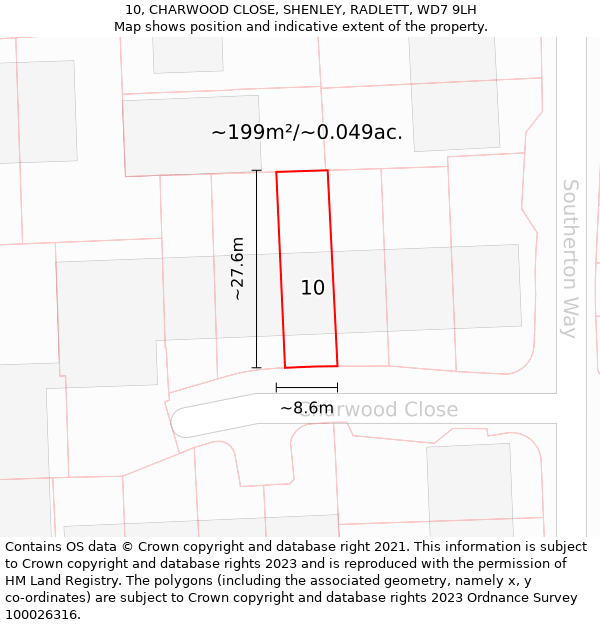 10, CHARWOOD CLOSE, SHENLEY, RADLETT, WD7 9LH: Plot and title map