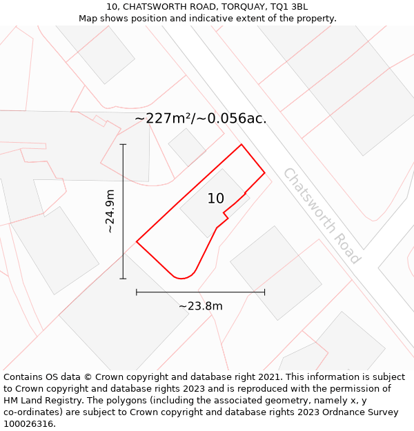 10, CHATSWORTH ROAD, TORQUAY, TQ1 3BL: Plot and title map