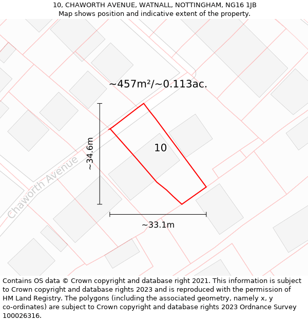 10, CHAWORTH AVENUE, WATNALL, NOTTINGHAM, NG16 1JB: Plot and title map