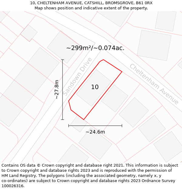 10, CHELTENHAM AVENUE, CATSHILL, BROMSGROVE, B61 0RX: Plot and title map