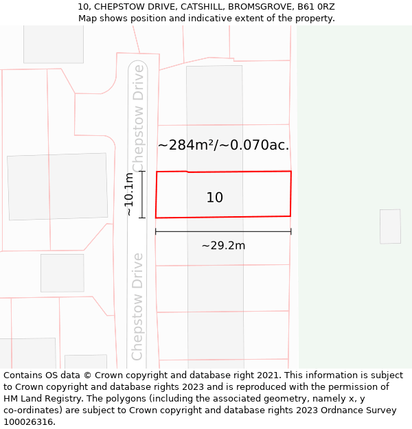 10, CHEPSTOW DRIVE, CATSHILL, BROMSGROVE, B61 0RZ: Plot and title map