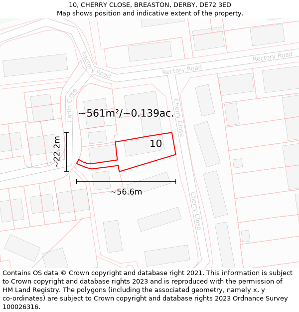 10, CHERRY CLOSE, BREASTON, DERBY, DE72 3ED: Plot and title map