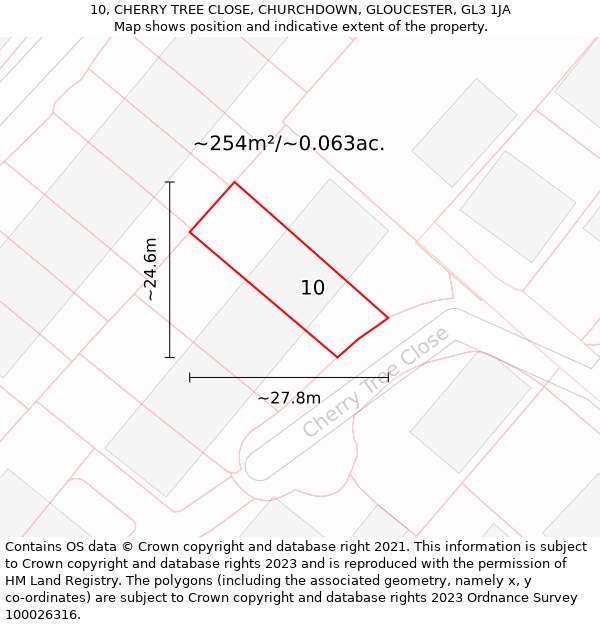 10, CHERRY TREE CLOSE, CHURCHDOWN, GLOUCESTER, GL3 1JA: Plot and title map